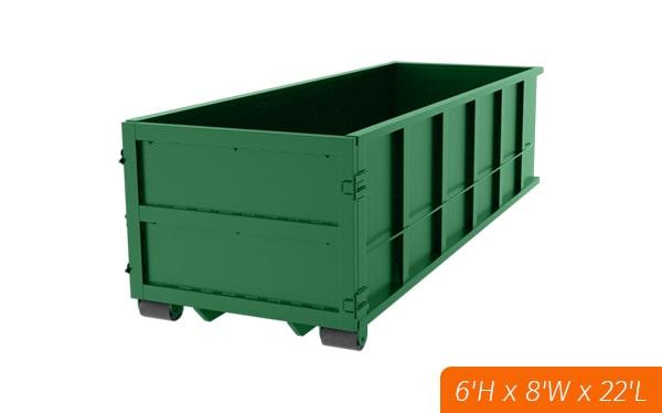 our thirty-yard dumpsters typically measure 22 feet long,5 feet wide, and 6 feet high